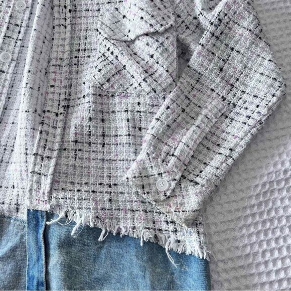ANDREA MARTIN‎ Tweed Joint Denim Shirt size MEDIUM - Picture 2 of 8